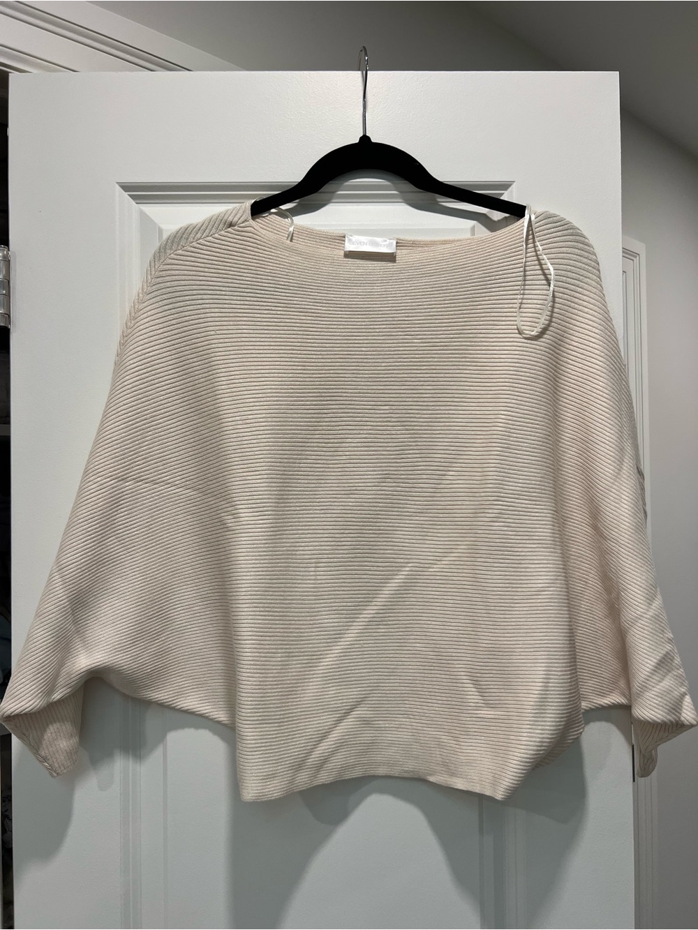 Women's Cream Ribbed Knit Sweater - Lightweight Pullover